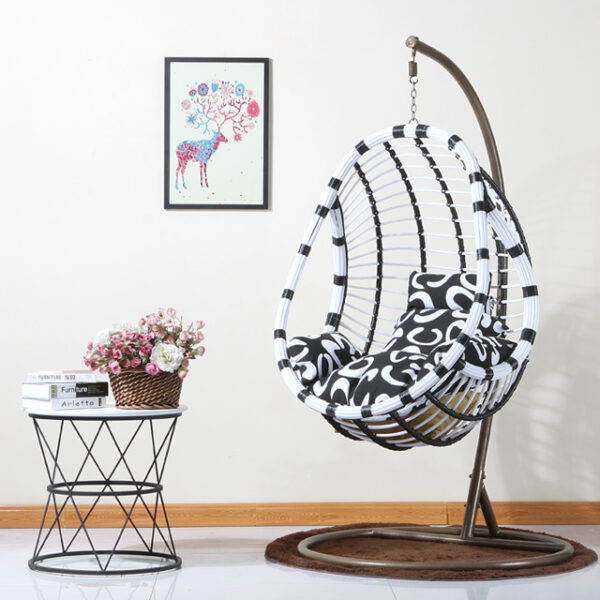 Garden Hanging Chair Rattan (black white stripes)