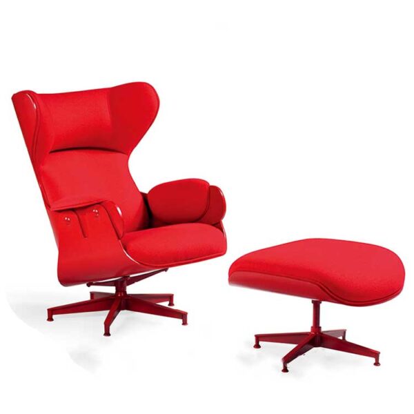 Luxury Plywood lounge chair with ottoman (Colour Red)